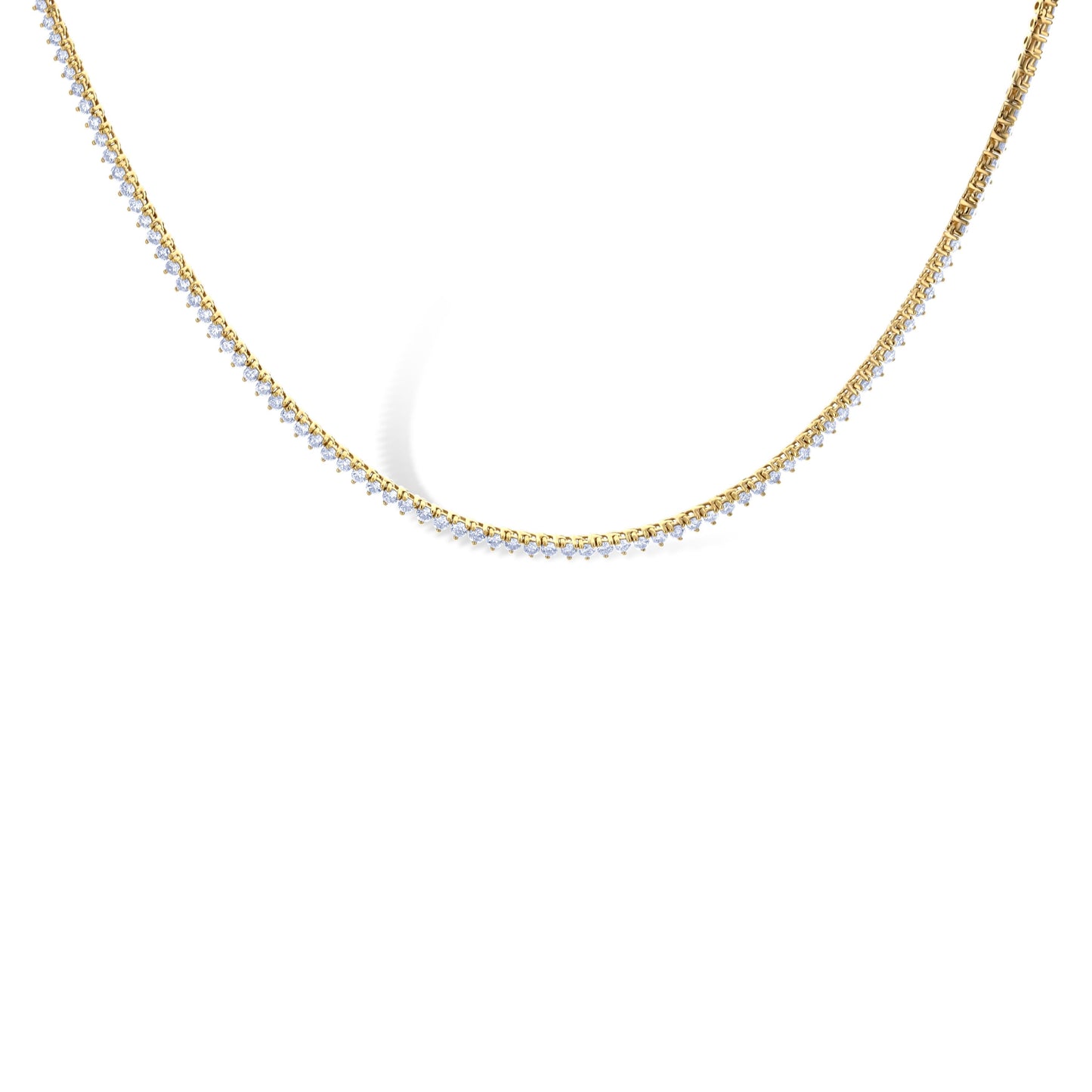 14K Yellow Gold 4.67Ctw Diamond 3 Prong Set Tennis Necklace 200 Stones 16"