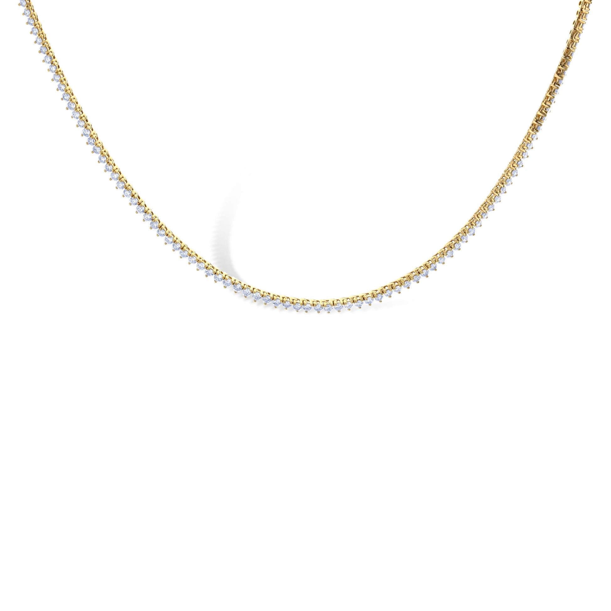 14K Yellow Gold 4.67Ctw Diamond 3 Prong Set Tennis Necklace 200 Stones 16"