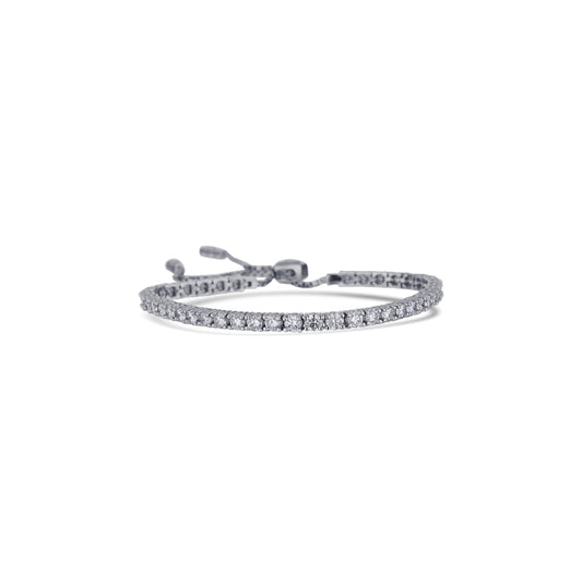 14K White Gold Straight Line Four Prong Bolo Bracelet