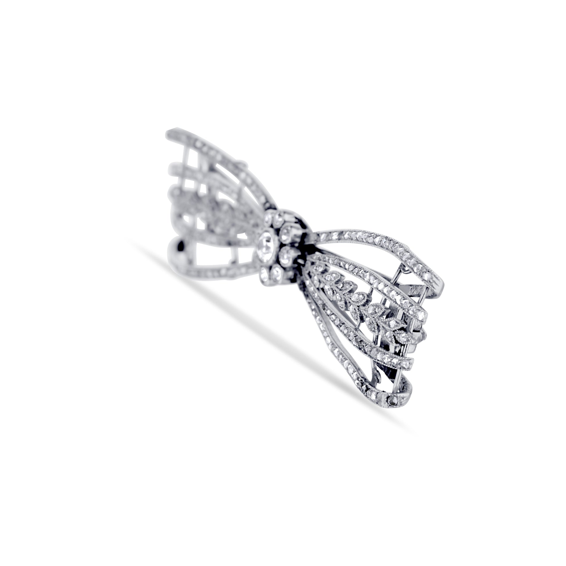 18K White Gold Antique Diamond Bow Pin