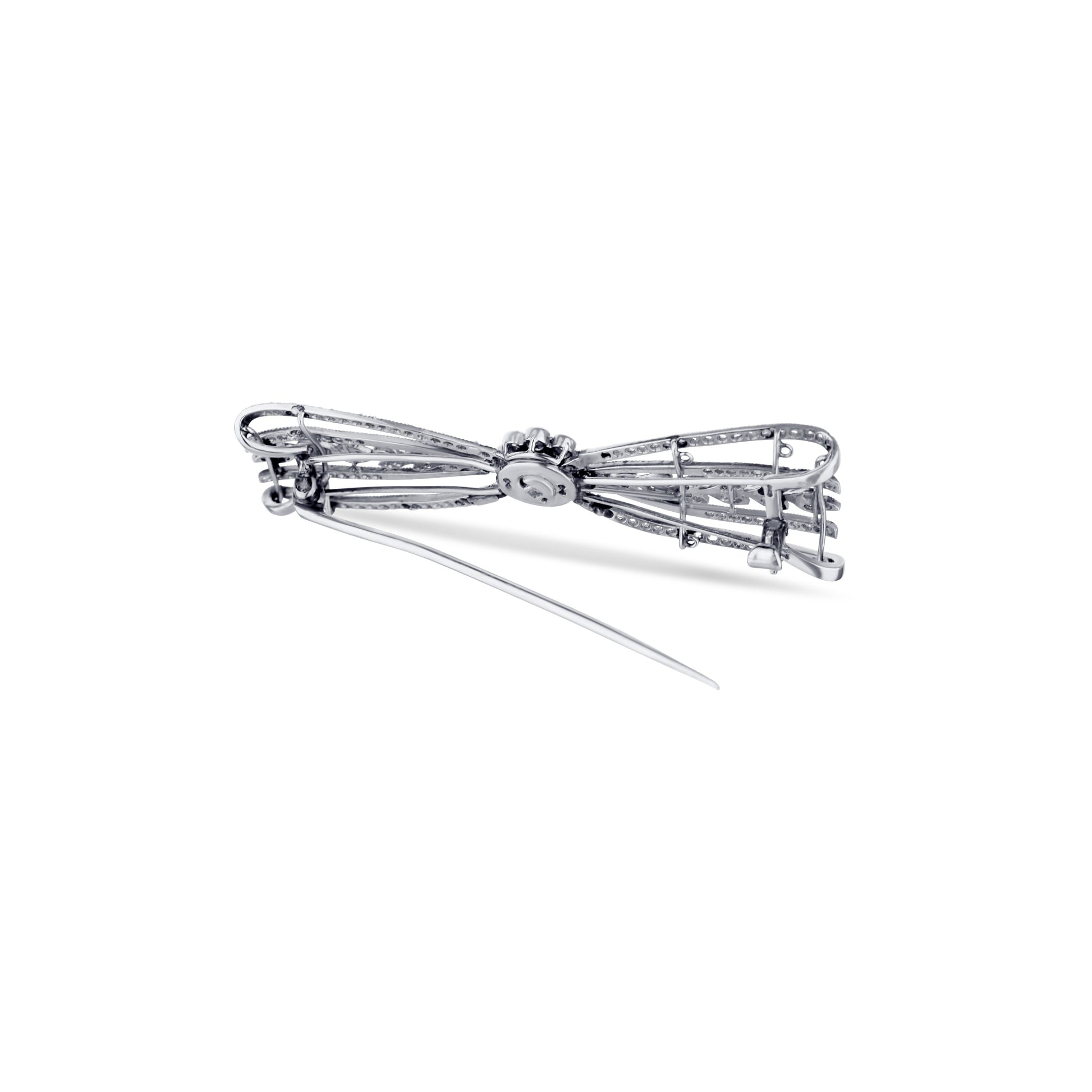 18K White Gold Antique Diamond Bow Pin