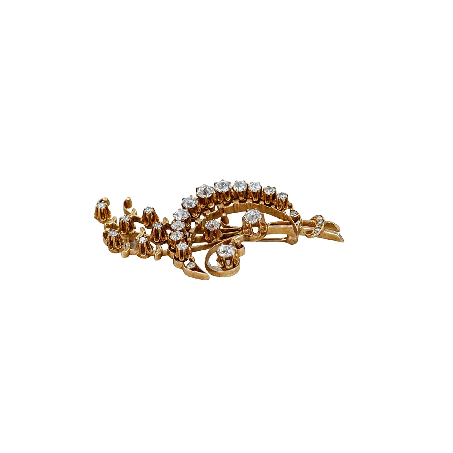 14K Yellow Gold Old European Cut Diamond Wheat Bouquet Pin