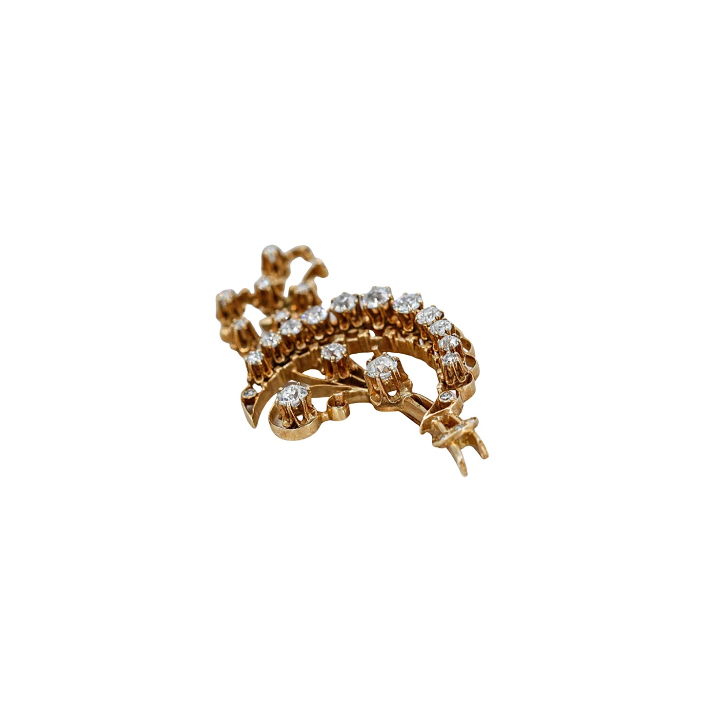 14K Yellow Gold Old European Cut Diamond Wheat Bouquet Pin