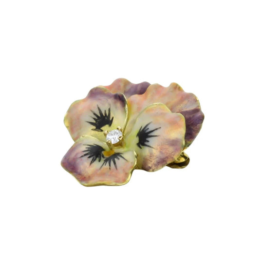 14k Yellow Gold Pansy Flower Pin