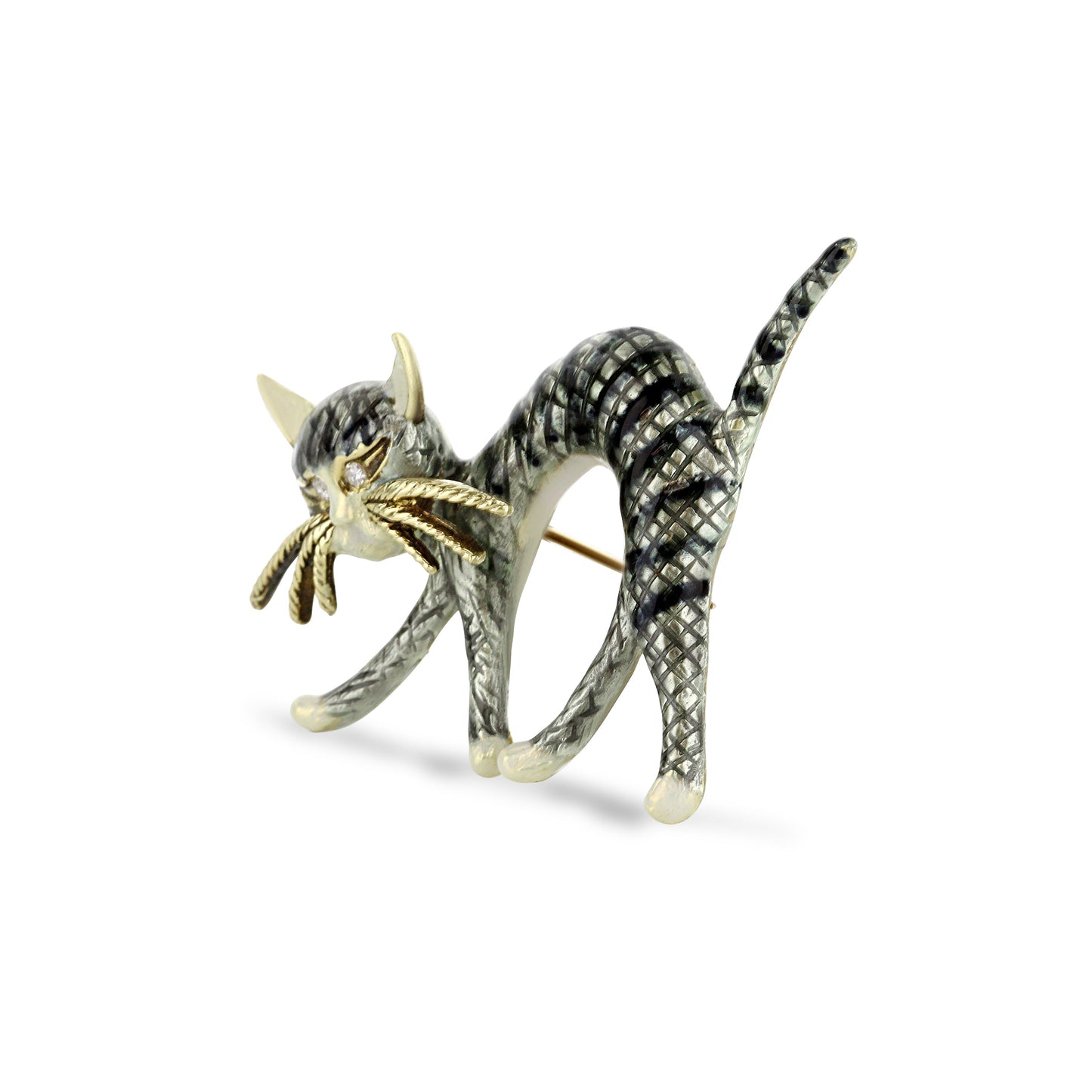 14k Yellow Gold Enamel Cat Pin