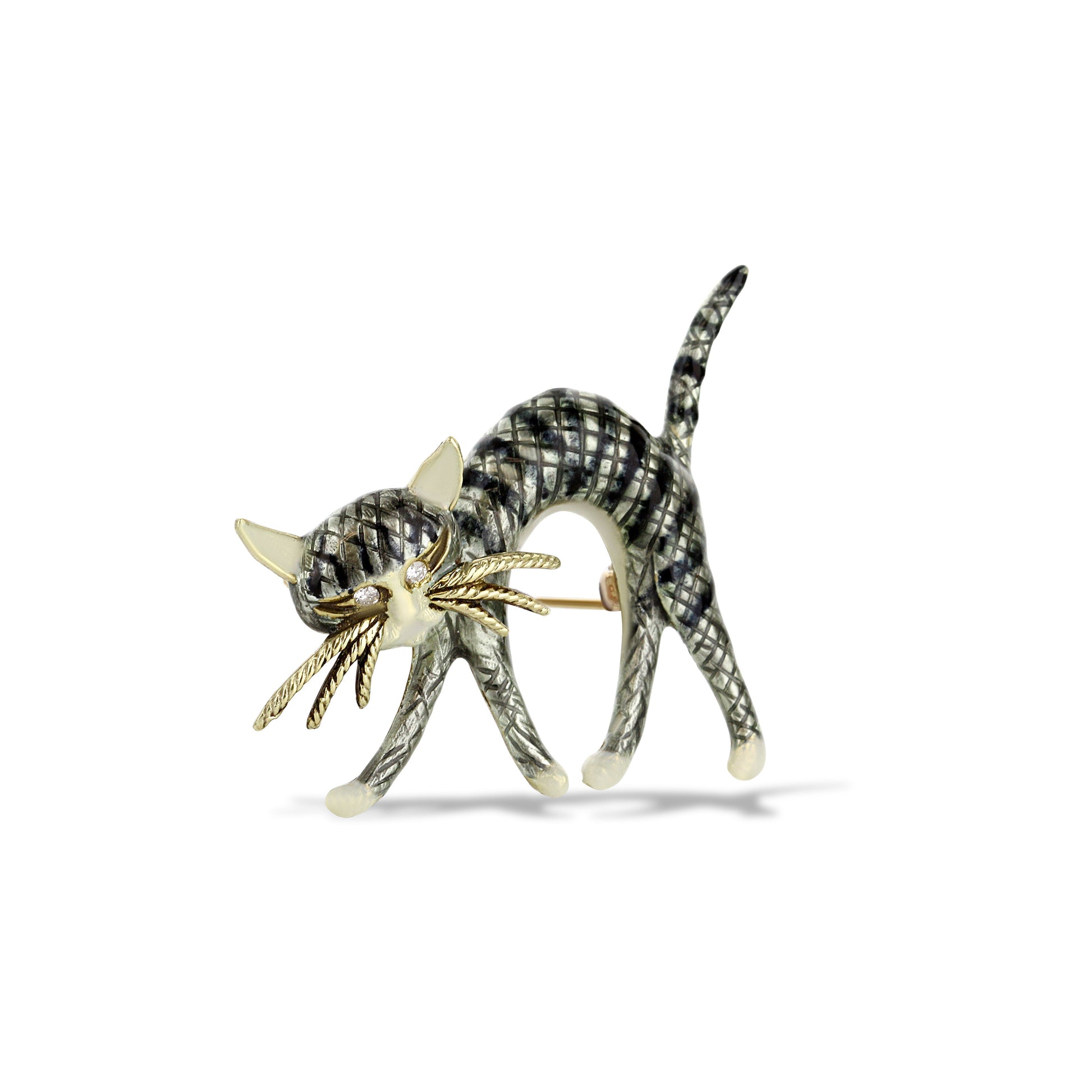 14k Yellow Gold Enamel Cat Pin