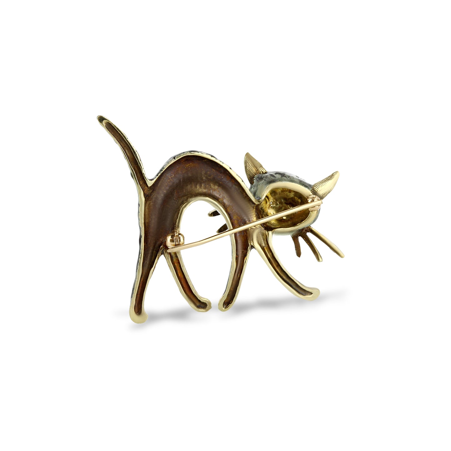 14k Yellow Gold Enamel Cat Pin