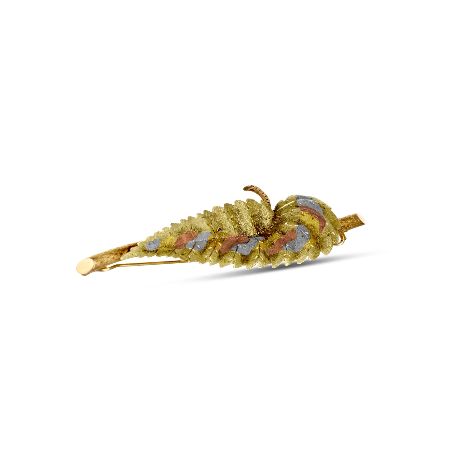 14K Yellow Gold Leaf Design Hair Barrette