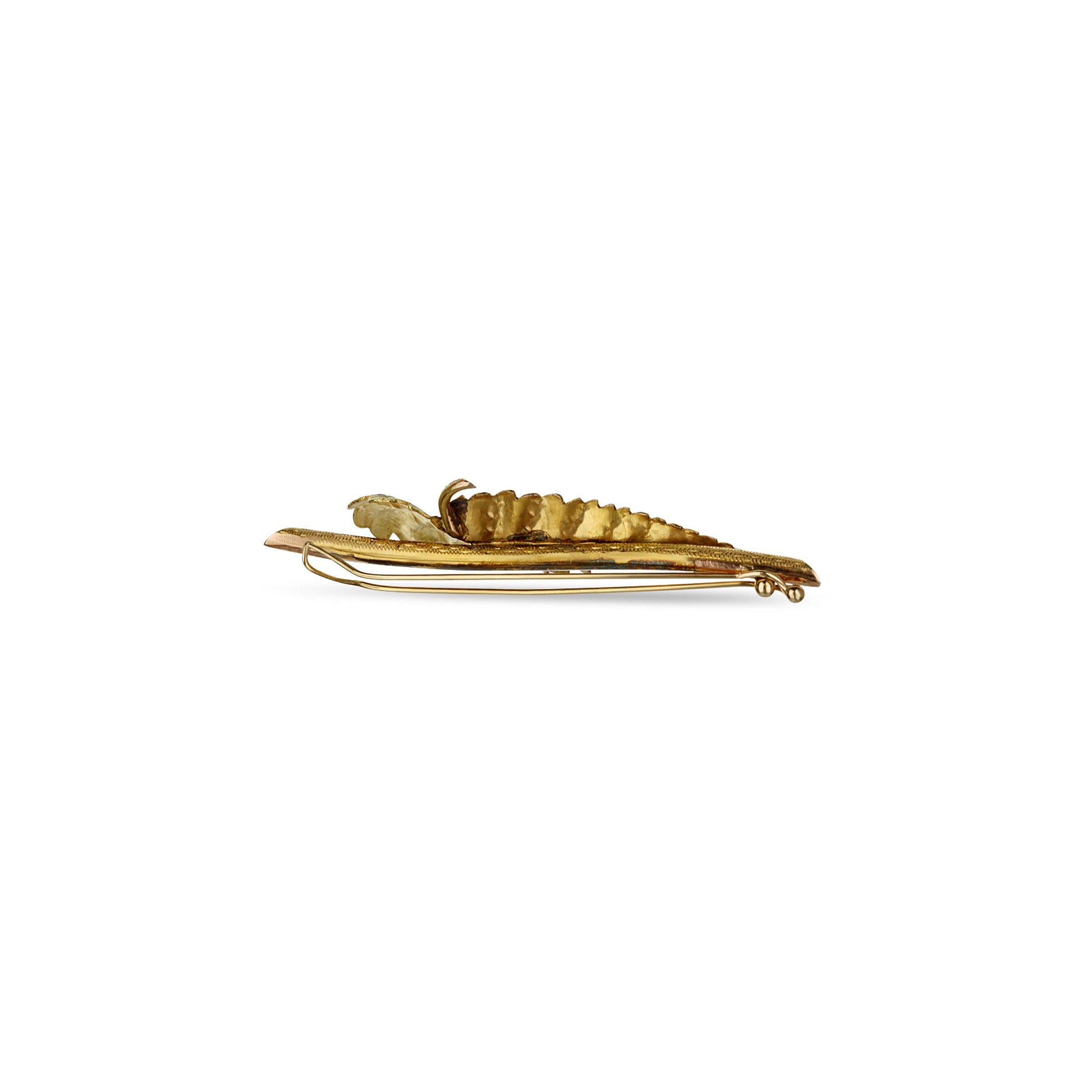 14K Yellow Gold Leaf Design Hair Barrette