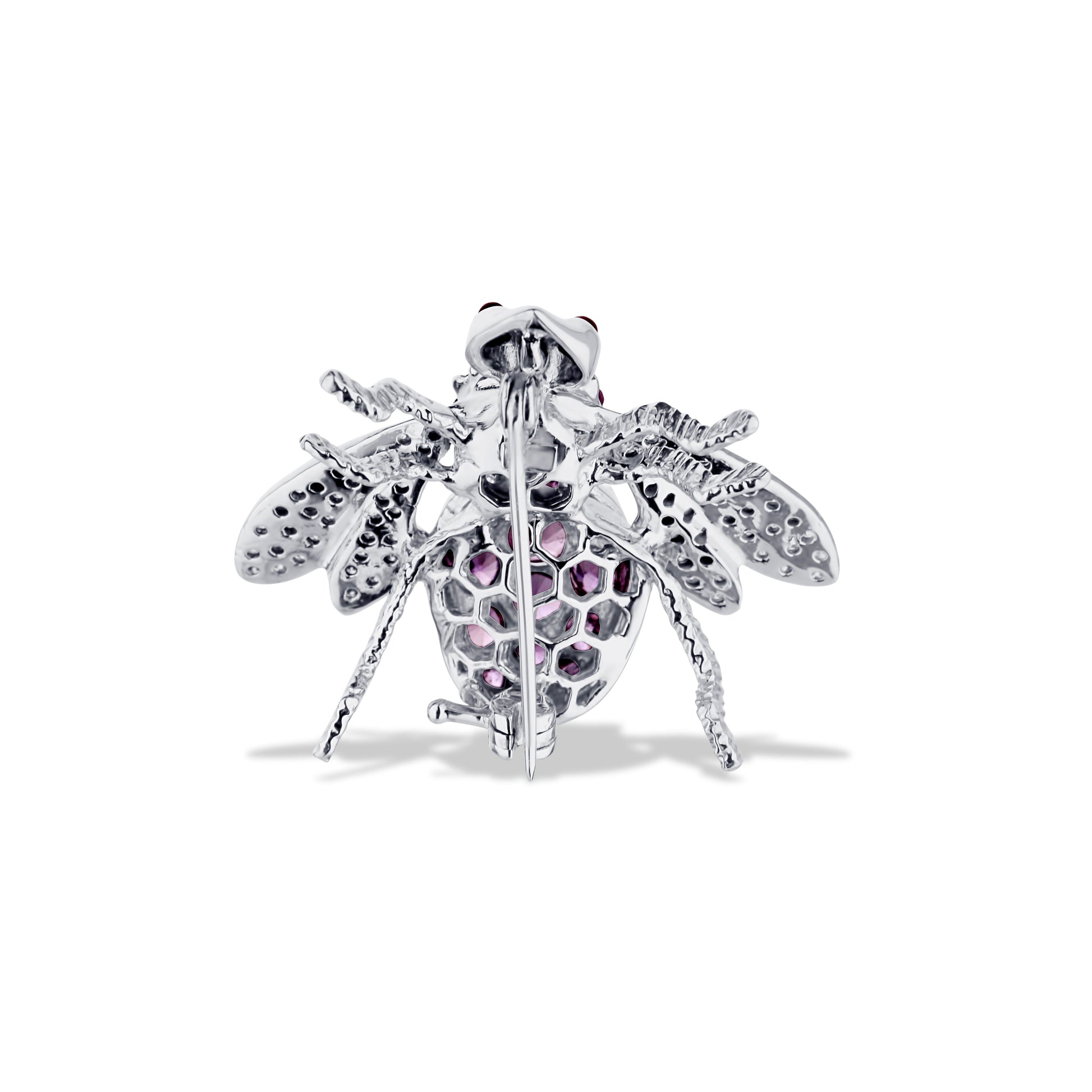 18K White Gold Pink Sapphire And Ruby Bee Pin With Diamonds