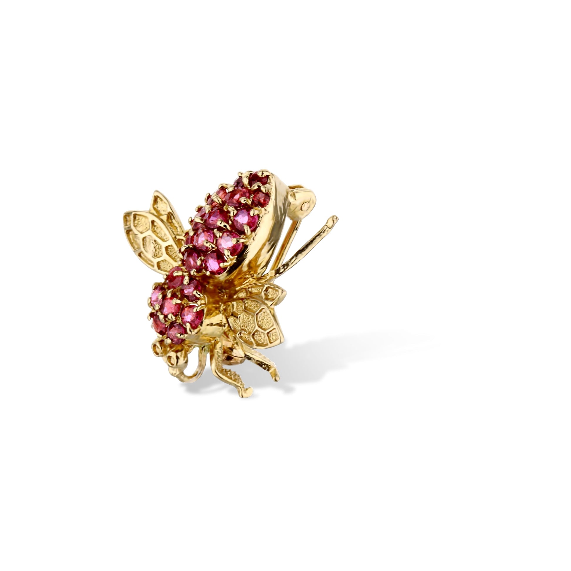 14K Yellow Gold Rubies Prong Set Wasp Pin