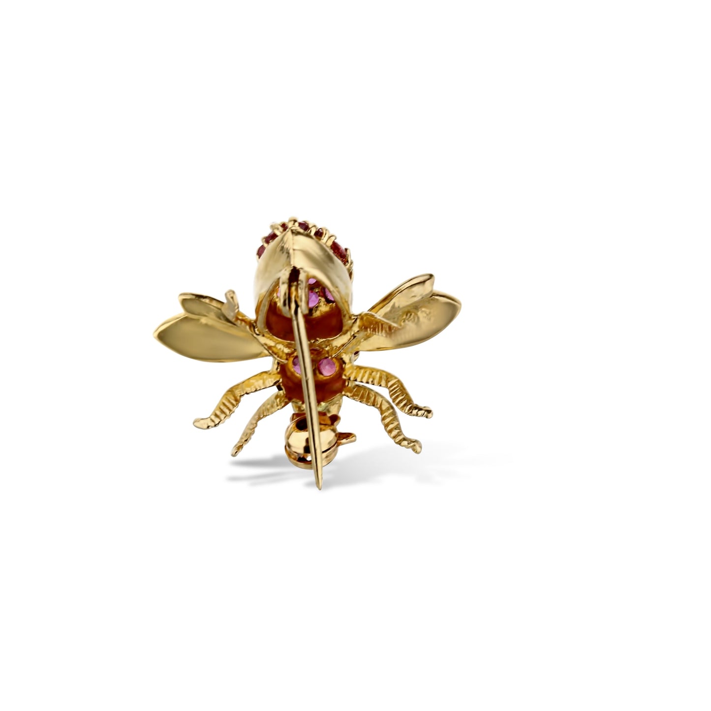 14K Yellow Gold Rubies Prong Set Wasp Pin