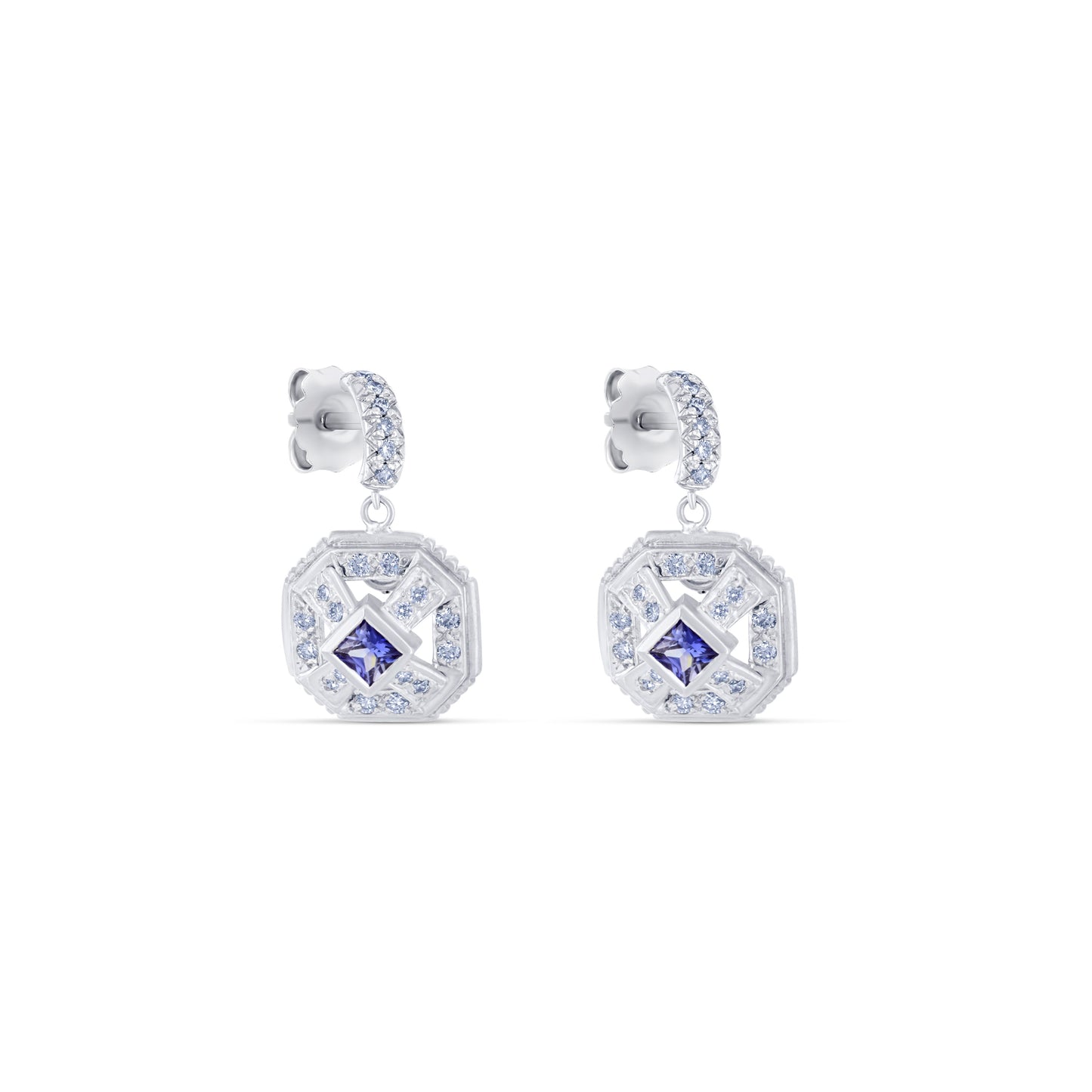 18k White Gold and Diamond Sapphire Drop Earring