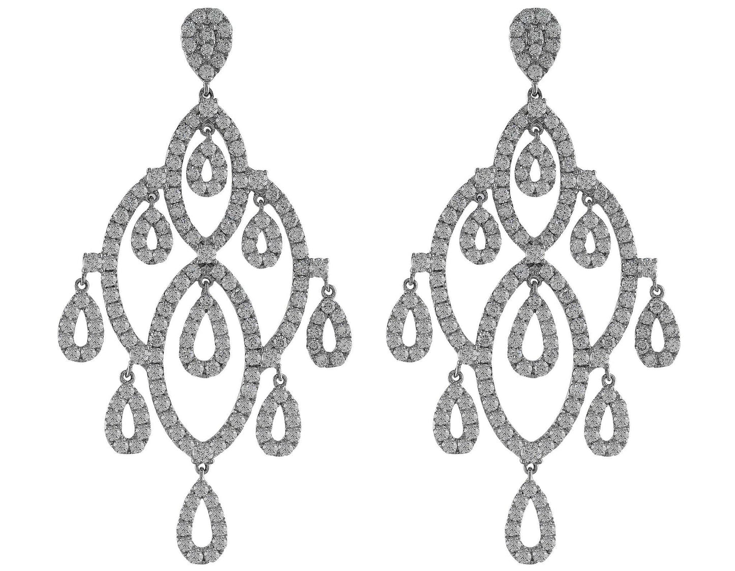 18k White Gold Diamond Drop Chandelier Stud Earrings