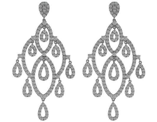 18k White Gold Diamond Drop Chandelier Stud Earrings