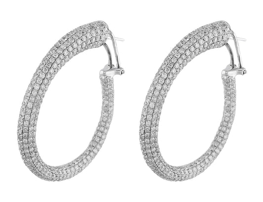 18k White Gold Semi Oval Diamond Hoop Earrings