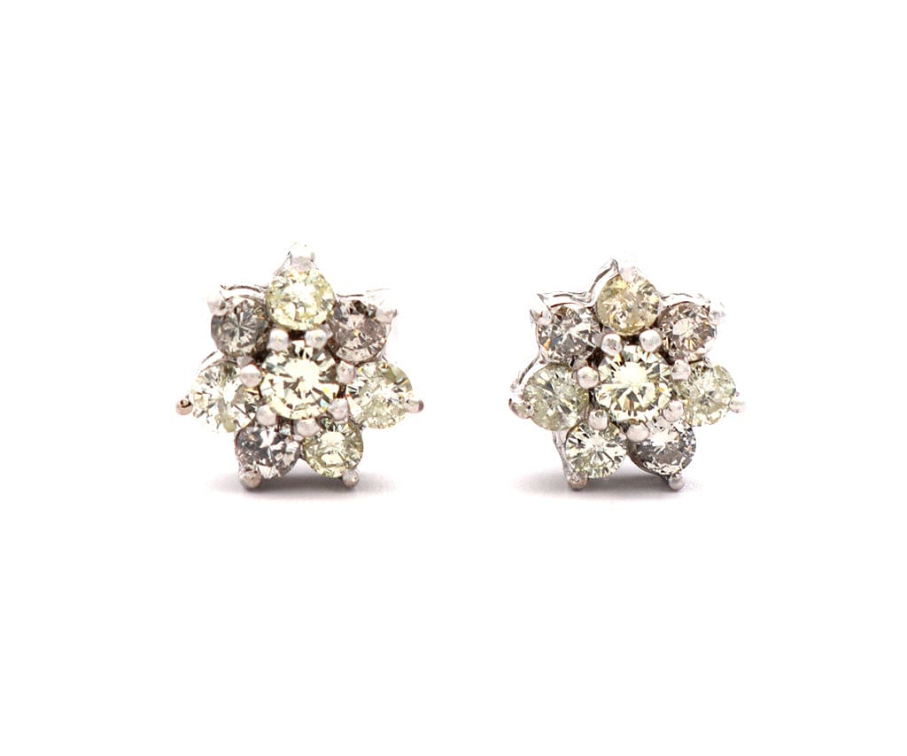 1.75ctw Round Diamond Cluster Flower Stud Earrings in 14K