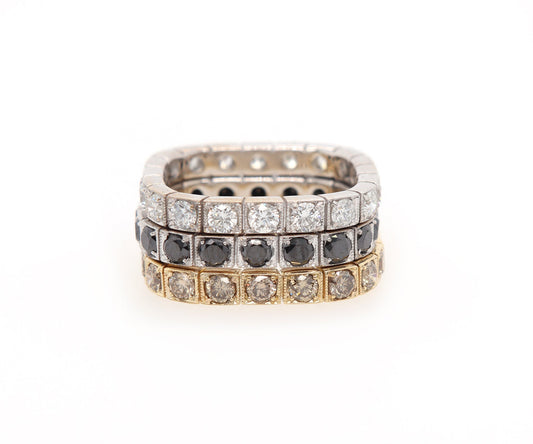 4.90ctw Black Top Light Brown and White Diamond Eternity Band Ring Set in 18K