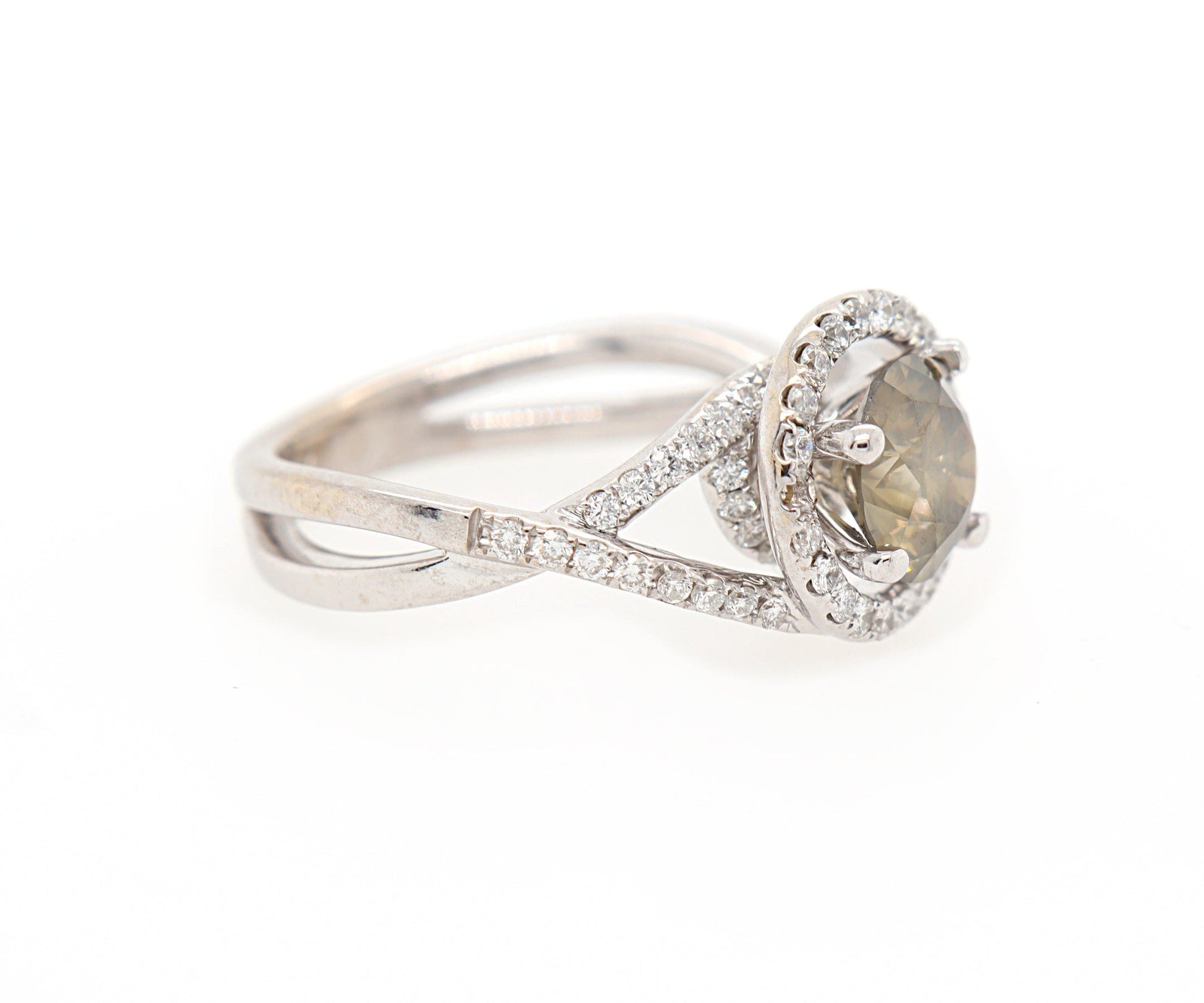 1.70ctw Round Greenish Brown and White Diamond Halo Ring in 18K