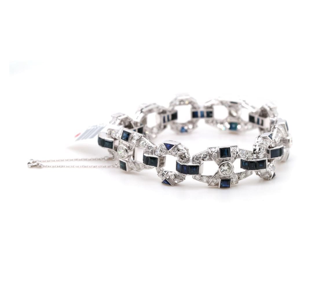 5.30ctw Diamond and 9.30ctw Natural and Synthetic Sapphire Bracelet in Platinum