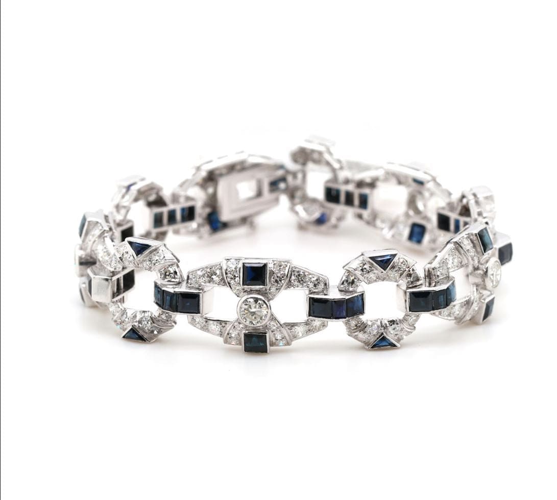 5.30ctw Diamond and 9.30ctw Natural and Synthetic Sapphire Bracelet in Platinum