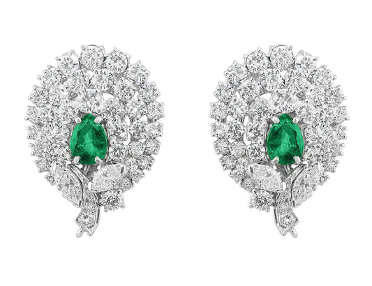 18k White Gold Emerald and Diamond Earrings