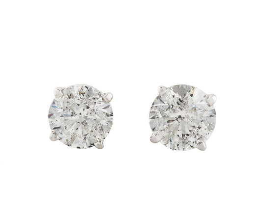 3.08ctw Round Diamond Solitaire Stud Earrings in 14K