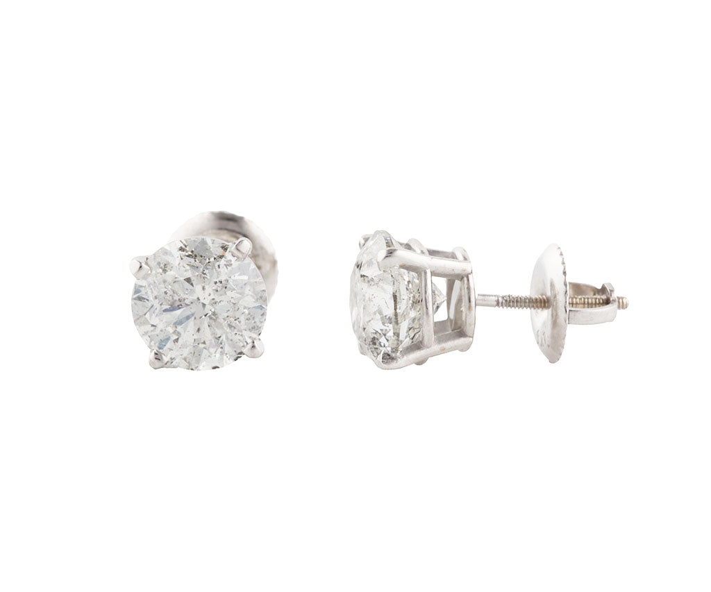 3.08ctw Round Diamond Solitaire Stud Earrings in 14K