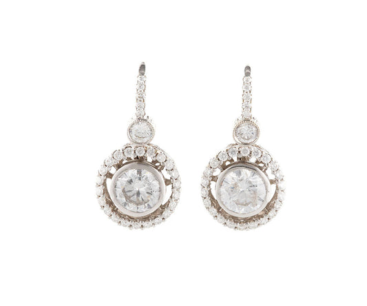 2.18ctw Round Diamond Halo Leverback Drop Earrings in 18K