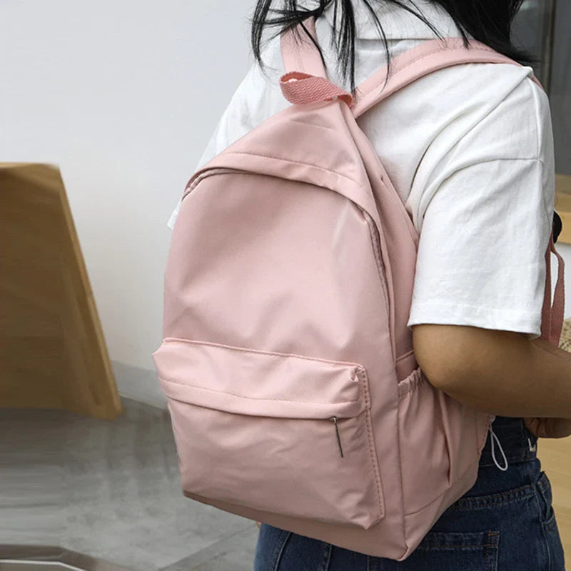 Women Schoolbag Waterproof Large Capacity School Backpack Smooth Zipper Solid Color Teens Girl Casual Daypack Bag Student Supply