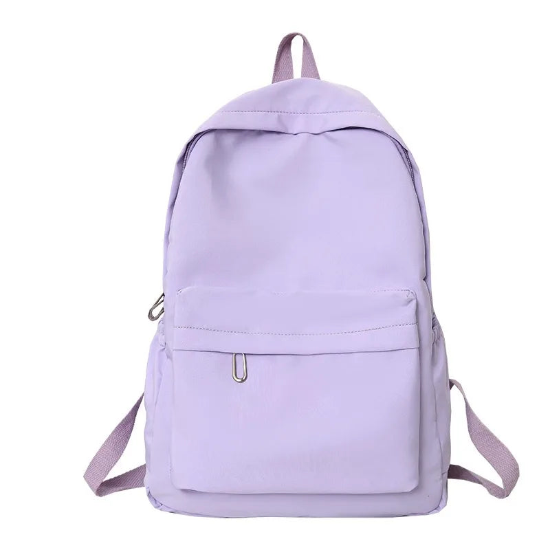 Women Schoolbag Waterproof Large Capacity School Backpack Smooth Zipper Solid Color Teens Girl Casual Daypack Bag Student Supply