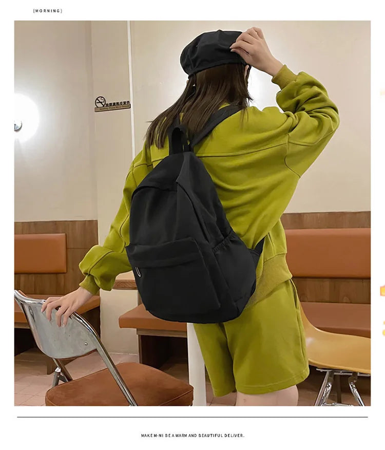 Women Schoolbag Waterproof Large Capacity School Backpack Smooth Zipper Solid Color Teens Girl Casual Daypack Bag Student Supply