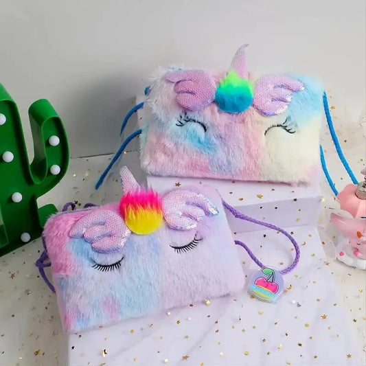 1pc Plush Unicorn Girl For Kids Shoulder Colorful Portable Cute Kindergarten Birthday Gift Mini Straddle Bag