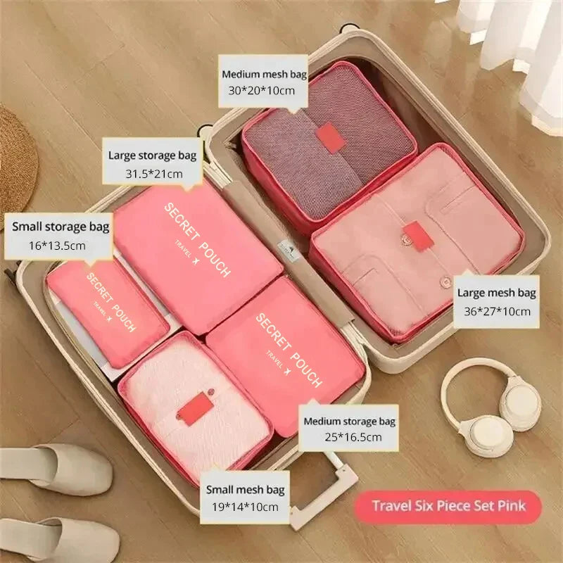 6pcs Travel Storage Bag Large Capacity Luggage Clothes Sorting Organizer Set Suitcase Pouch Case Shoes Packing Cube Bag