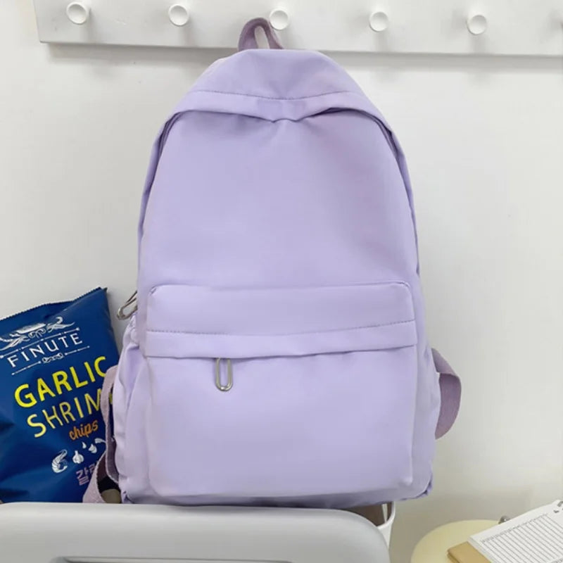 Women Schoolbag Waterproof Large Capacity School Backpack Smooth Zipper Solid Color Teens Girl Casual Daypack Bag Student Supply