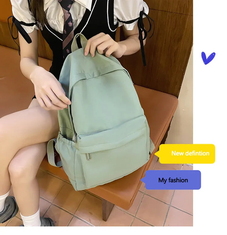 Women Schoolbag Waterproof Large Capacity School Backpack Smooth Zipper Solid Color Teens Girl Casual Daypack Bag Student Supply