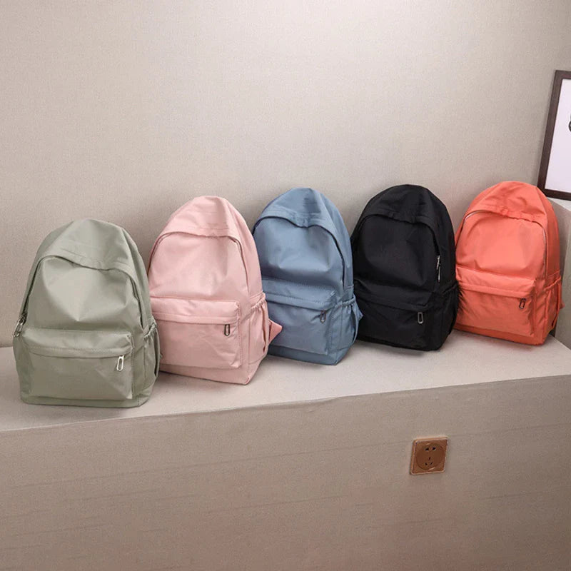 Women Schoolbag Waterproof Large Capacity School Backpack Smooth Zipper Solid Color Teens Girl Casual Daypack Bag Student Supply