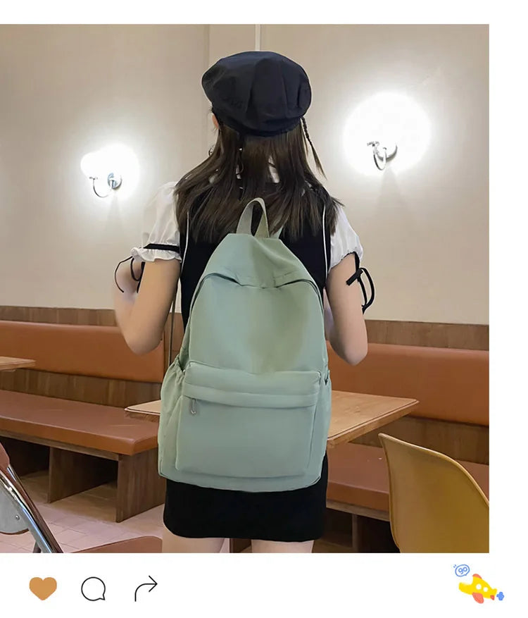 Women Schoolbag Waterproof Large Capacity School Backpack Smooth Zipper Solid Color Teens Girl Casual Daypack Bag Student Supply