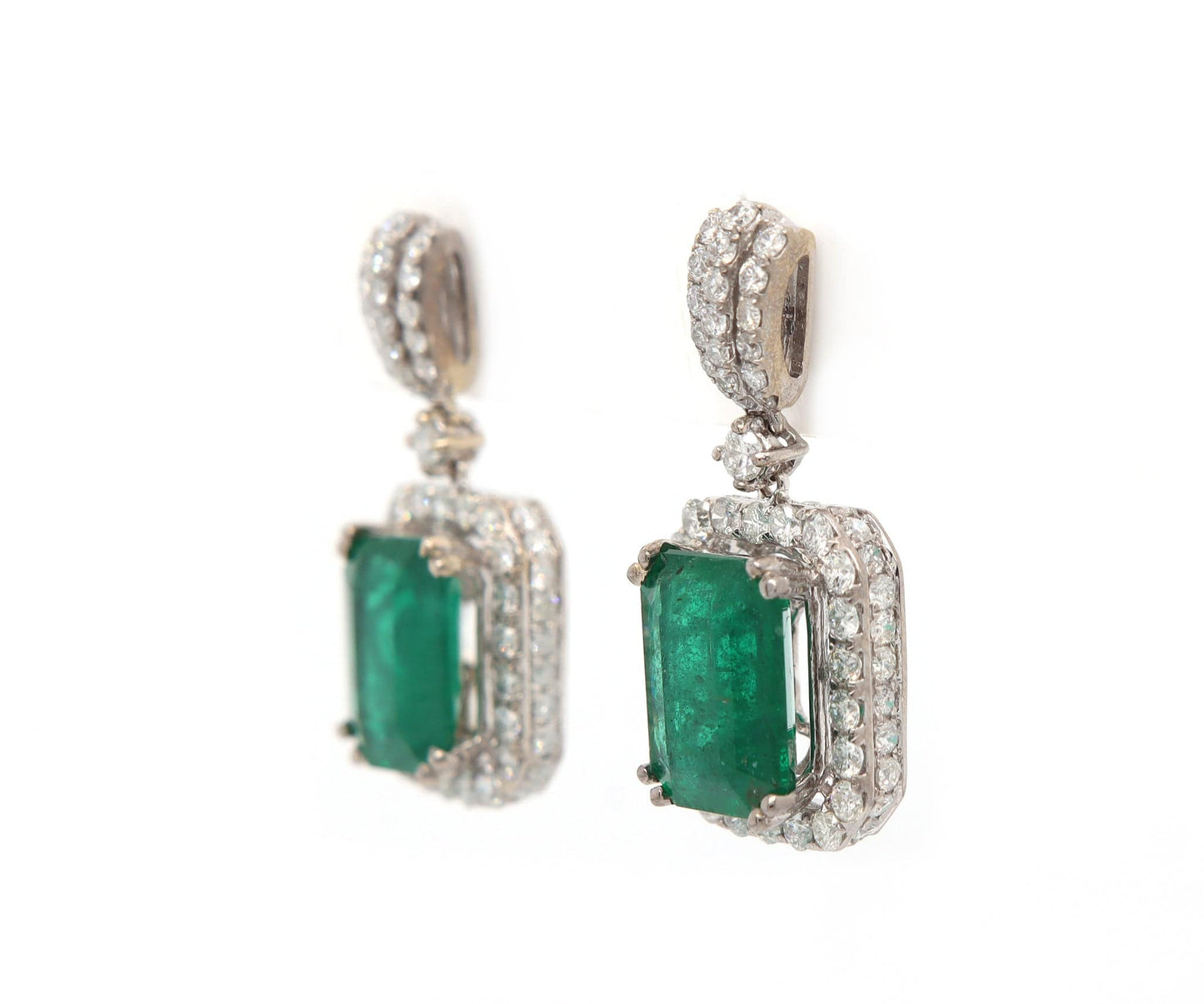 5.00ctw Emerald and 1.75ctw Diamond Frame Drop Earrings in 18K