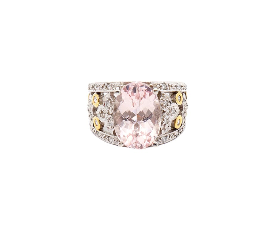 5.0ct Morganite and 0.15ctw Diamond Two Tone Filigree Ring in 14K