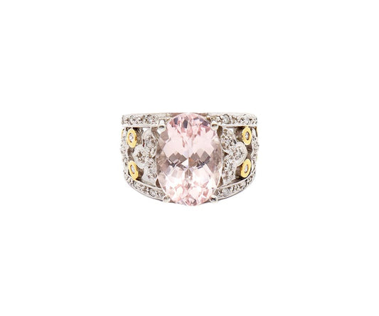 5.0ct Morganite and 0.15ctw Diamond Two Tone Filigree Ring in 14K