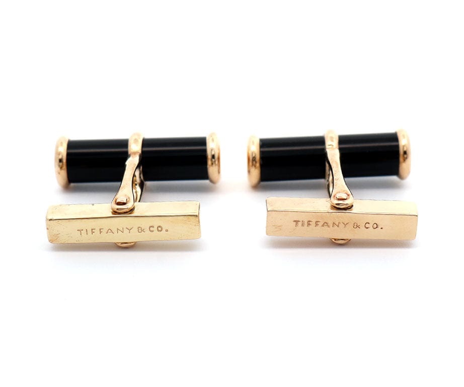 Vintage Tiffany & Co. Black Enamel Barrel Cufflinks in 14K