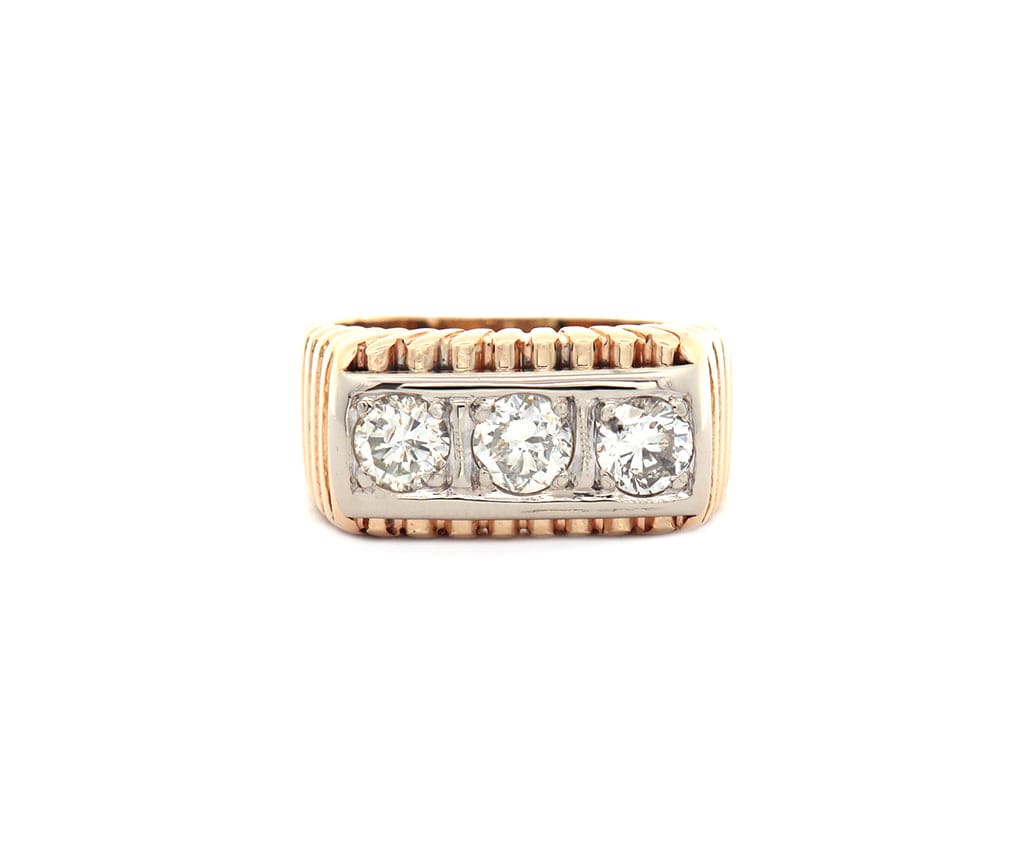 1.15ctw Round Diamond Three Stone Two Tone Ring in 14K