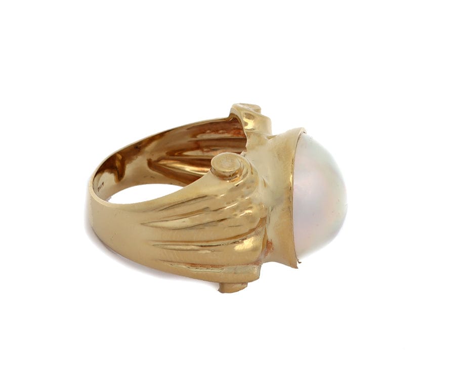 14.50MM Mabe Pearl Italian Style Ring in 18K