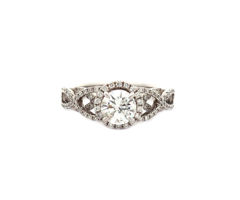 1.41ctw Round Diamonds Halo Woven Shank Engagement Ring in 14K