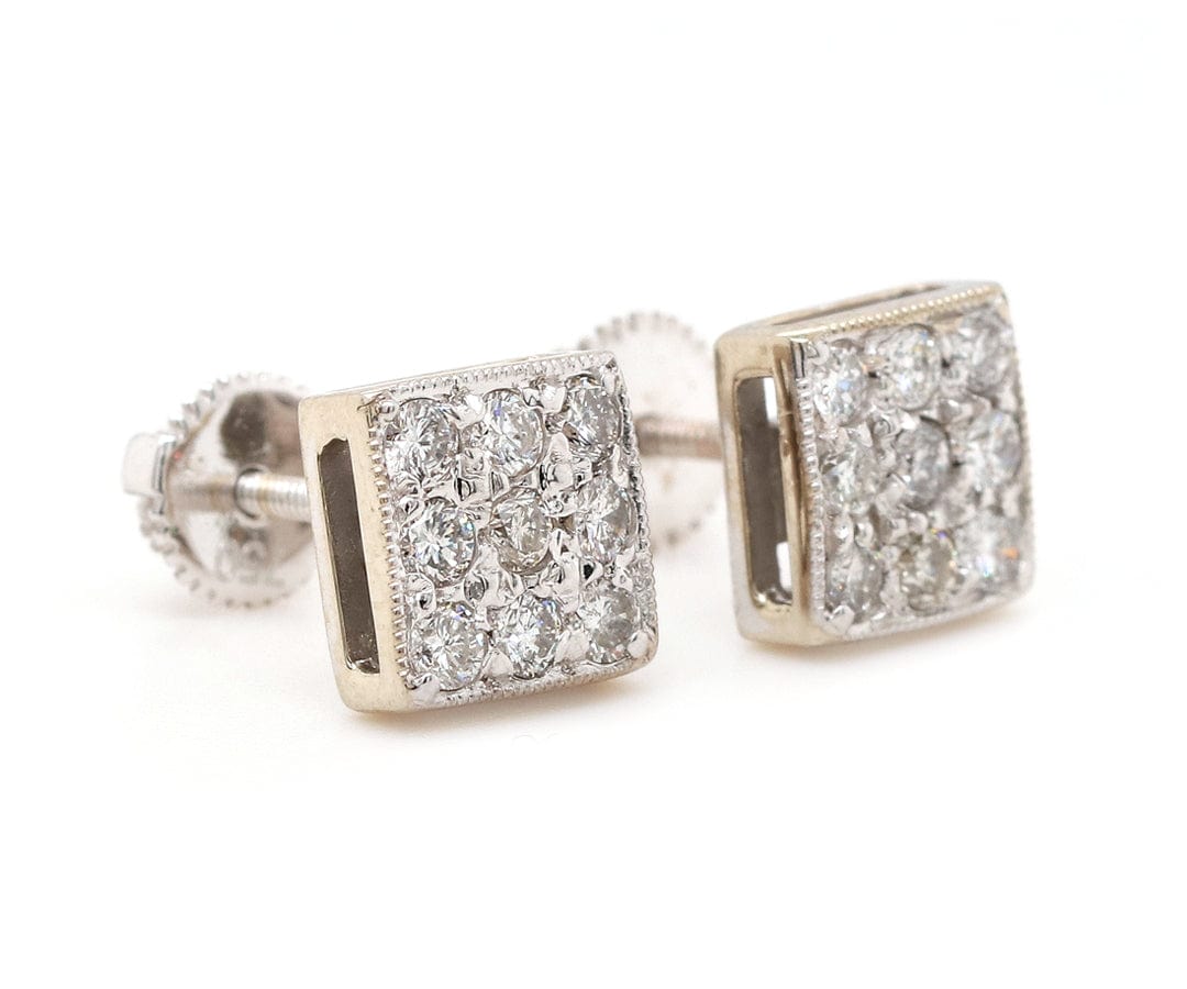 1.00ctw Diamond Cluster Square Shaped Stud Earrings in 14K