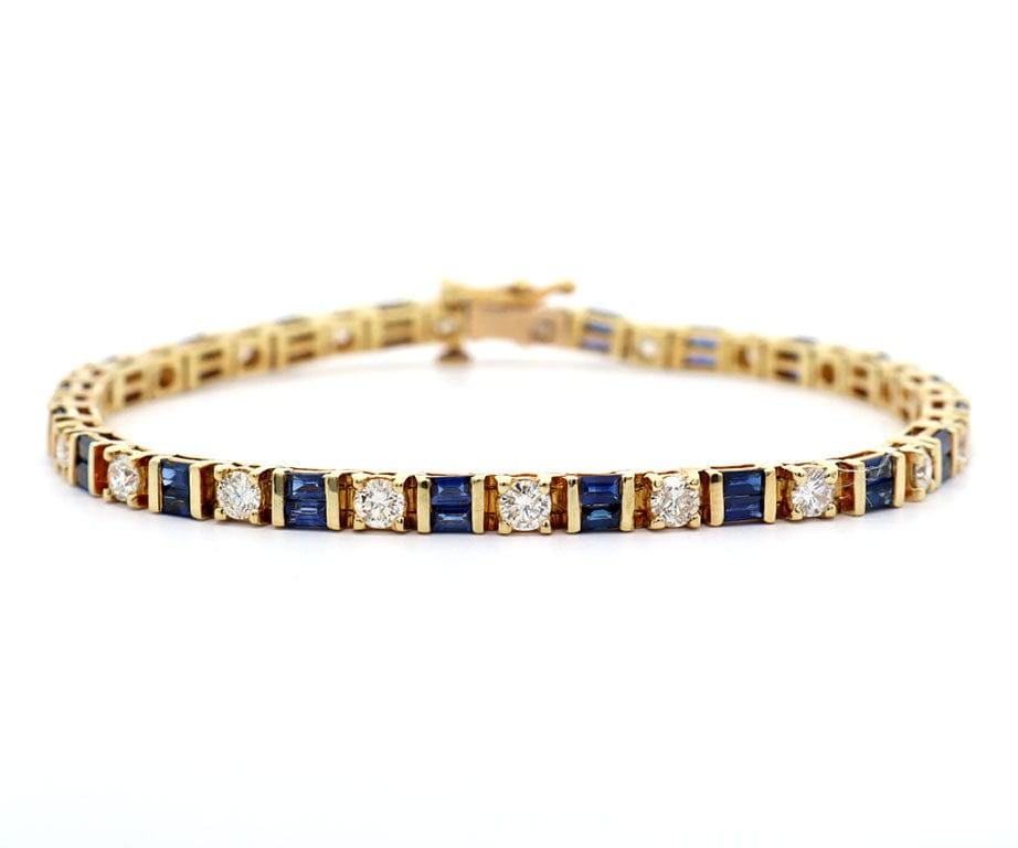 3.00ctw Baguette Sapphires and 2.50ctw Round Diamond Bracelet in 18K