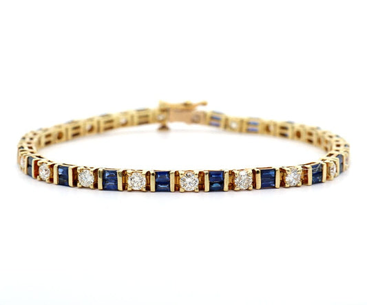 3.00ctw Baguette Sapphires and 2.50ctw Round Diamond Bracelet in 18K