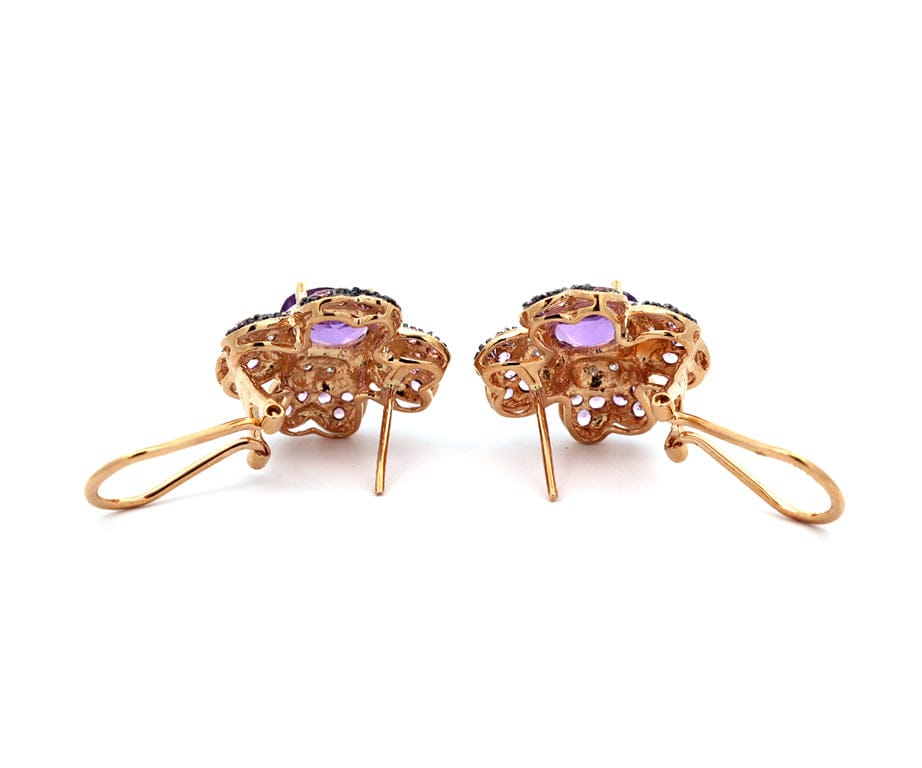 0.25ctw Diamond Amethyst and Pink Sapphire Flower Earrings in 14K