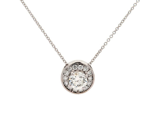 0.96ctw Round Diamond Halo Pendant Necklace in 18K